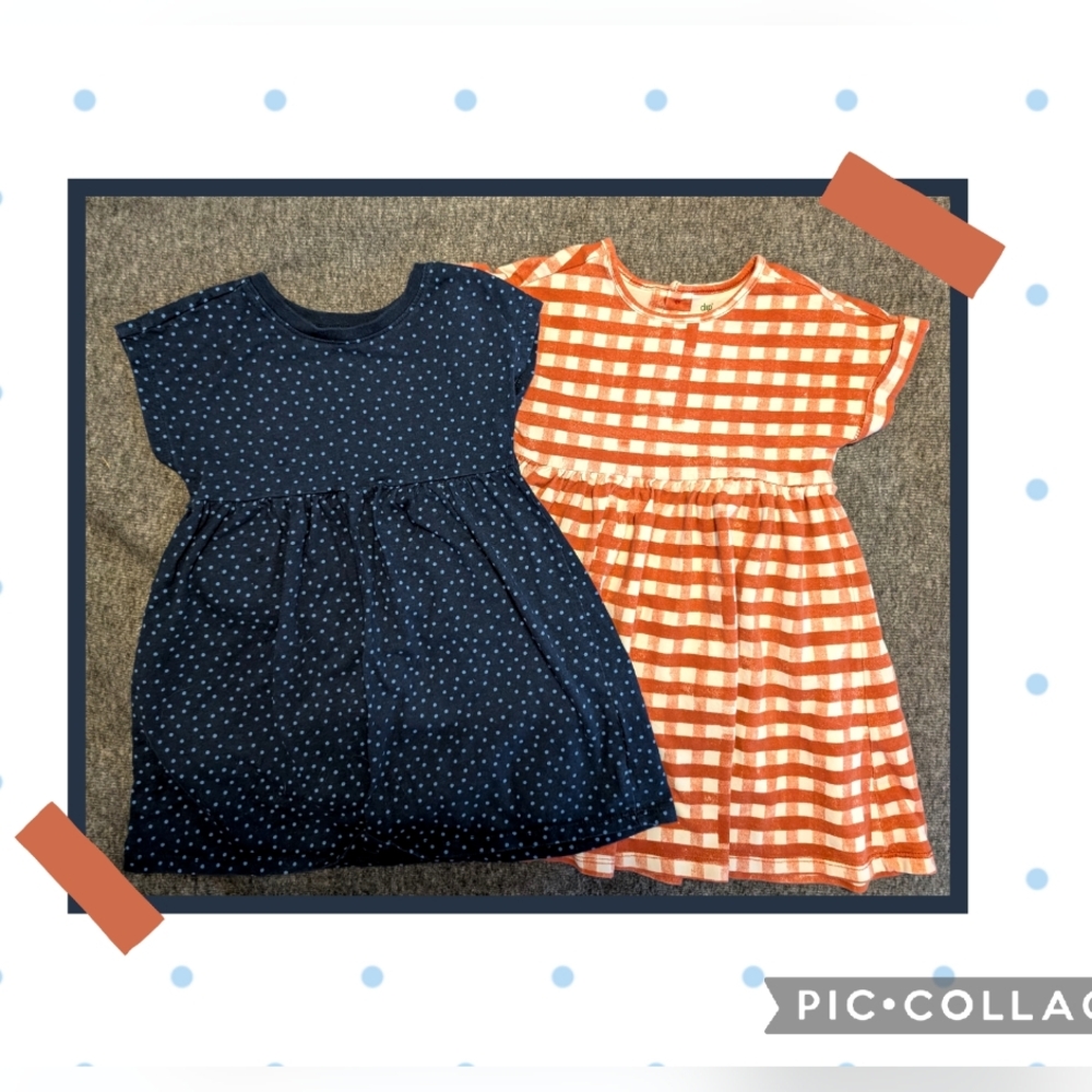 Bundle Of Two Dress, Navy And Blue Dot, and Burnt Orange Plaid, Size 2T